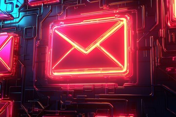 Aufkleber - Futuristic Neon Envelopes in Digital Circuitry Environment for Cyber Communication : Generative AI