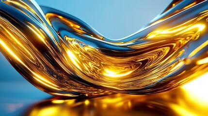 Poster - Abstract Golden Liquid Metal on Blue Background for Futuristic Design Concepts : Generative AI