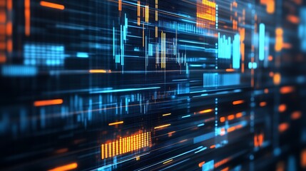 Poster - High-Tech Background with Neon Blue and Orange Lines and Data Visualization Elements : Generative AI