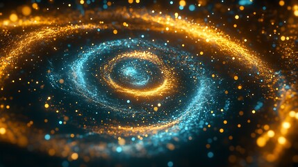 Aufkleber - Vibrant Cosmic Spiral of Blue and Gold Lights Creating a Mesmerizing Digital Abstract Art : Generative AI