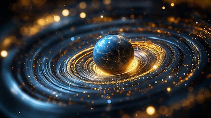 Poster - Spectacular Cosmic Orb Encircled by Glittering Swirling Energy Waves : Generative AI