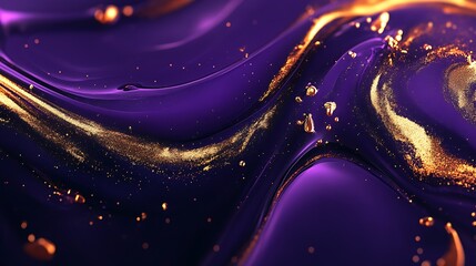 Aufkleber - Abstract Liquid Purple and Gold Paint Waves with Glittering Highlights : Generative AI