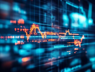 Poster - Financial Data Visualization in Blue and Orange Tones with Digital Stock Market Analysis : Generative AI