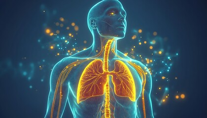Poster - Digital Illustration of Human Respiratory System Glowing with Energy and Light Effects : Generative AI