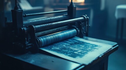 Aufkleber - Antique Printing Press Creating a Cyanotype Print