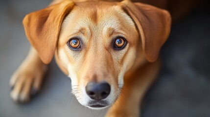 Poster - Adorable Brown Dog with Expressive Eyes Looking Up Expectantly : Generative AI