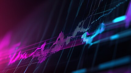 Fototapete - Dynamic Financial Stock Market Graph with Neon Pink and Blue Line Trends : Generative AI