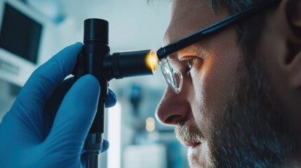 Poster - Doctor using medical device for eye examination