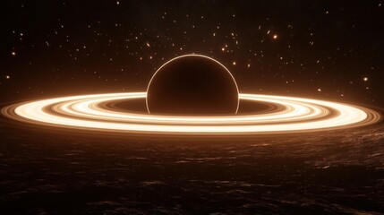 Poster - Celestial Body With Glowing Rings And Starfield Background
