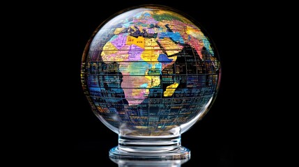 Poster - Global Data Network World Map Displayed On Glass Orb