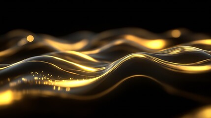 Aufkleber - Mesmerizing Golden Waves of Light on a Dark Background : Generative AI