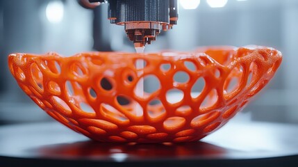 Poster - Orange three dimensional printed bowl creation in progress