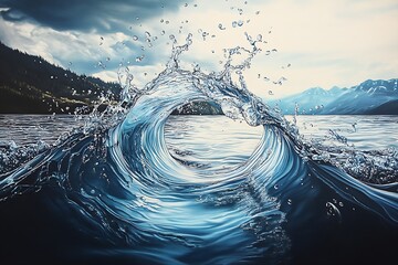 Poster - Majestic Water Vortex in Mountainous Lake Setting : Generative AI