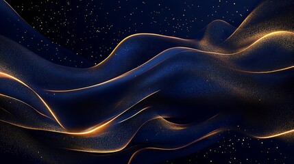 Poster - Elegant Abstract Gold and Blue Waves with Starry Background Design : Generative AI