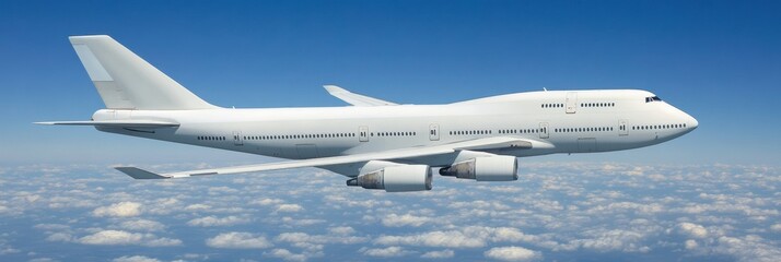Aufkleber - Large aircraft flying above fluffy clouds on a clear day at high altitude. Generative AI