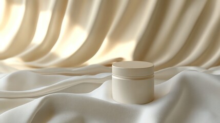 Aufkleber - Elegant Cream Jar on Soft Draped Fabric