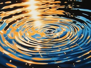 Aufkleber - Golden Sunlight Reflecting on Circular Water Ripples for Relaxing Nature Inspired Abstract Art : Generative AI