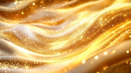 Poster - Luxurious Golden Sparkle Waves with Shimmering Light Particles for Elegant Backgrounds : Generative AI