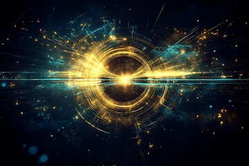 Poster - Dynamic Gold and Blue Digital Burst Abstract Energy Sci-Fi : Generative AI