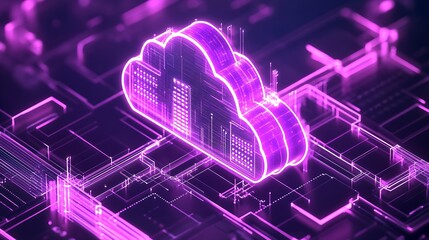 Aufkleber - Stylish and Modern Neon Cloud Computing Figure Symbolizing Digital Connectivity and Innovation : Generative AI