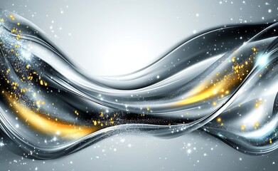 Poster - Elegant Silver and Gold Wave Motif with Sparkling Detail for Modern Art Decor Inspiration : Generative AI
