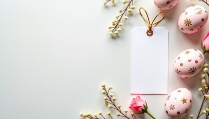 Aufkleber - Elegant Easter price tag mockup with gold accents on white backdrop