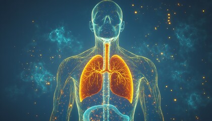 Poster - Glowing Digital Art of Human Chest with Lungs Highlighted in Vivid Night Colors : Generative AI