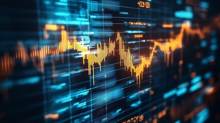 Poster - Bright and Vibrant Financial Stock Market Graph with Blue and Orange Accents : Generative AI