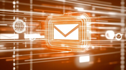 Poster - Digital Email Interface with Futuristic Orange Design Elements : Generative AI