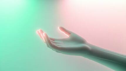 Wall Mural - Softly illuminated hand reaches out, surrounded by gentle pastel