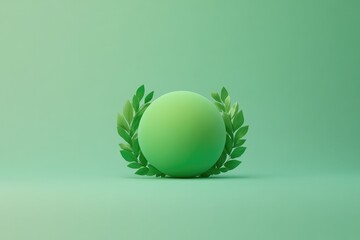 Poster - Minimalist design featuring green sphere surrounded by leaf moti