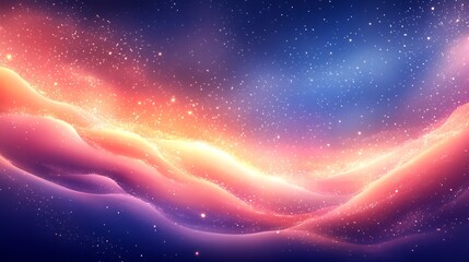 Poster - Vibrant Galactic Scene with Radiant Waves Stars and Ethereal Dawn Light : Generative AI