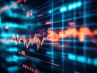 Fototapete - Dynamic Digital Graph with Glowing Blue and Orange Lines for Financial Technology : Generative AI