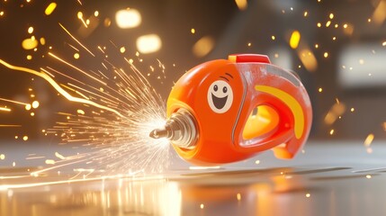Poster - Happy Orange Tool Sparks Brightly During Work