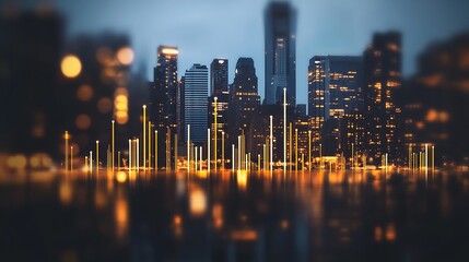 Aufkleber - Cityscape at Night with Illuminated Skyline and Reflections of Urban Development : Generative AI