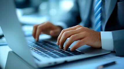 Poster - Corporate Professional Using Laptop in Modern Office Environment : Generative AI