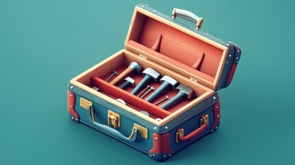 Aufkleber - A Vintage Suitcase Filled With Assorted Hammers and Tools
