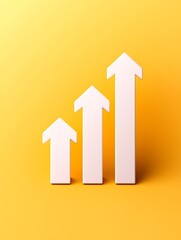 Poster - Upward Pointing White Arrows on Vibrant Yellow Background Symbolizing Growth : Generative AI