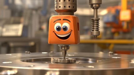 Poster - Happy Robot Works On Metal Part In Factory