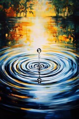Poster - Artistic Liquid Sculpture of Water Drop with Vivid Colors and Gentle Ripples : Generative AI
