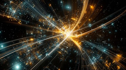 Poster - Vibrant Interstellar Light Streaks in Neon and Cosmic Sci-Fi Digital Landscape : Generative AI