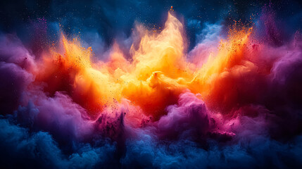 Wall Mural - colorful explosion of smoke and fire in the sky. the colors are vibrant and the smoke is billowing o