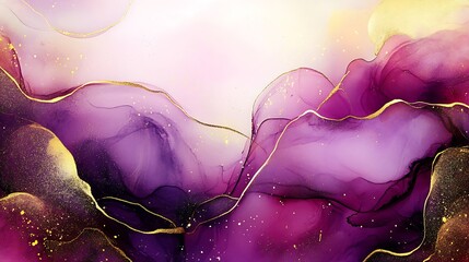 Aufkleber - Vibrant Abstract Purple Ink with Gold Accents in a Fluid Artistic Design : Generative AI