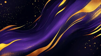 Aufkleber - Abstract Purple and Gold Flowing Wave Background with Sparkling Specks : Generative AI