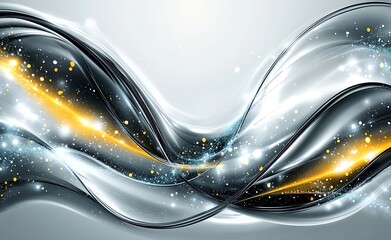 Fototapete - Abstract Metallic Waves with Sparkling Lights in Elegant Silver and Gold Tones for Modern Design Concepts : Generative AI