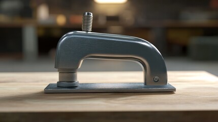 Poster - Metal C clamp rests on a wooden surface