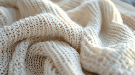 Poster - Soft Cream Knitted Fabric Texture Background