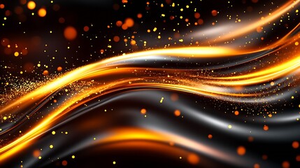Poster - Dynamic Orange Black Wave Design with Golden Sparkles : Generative AI