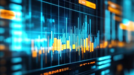 Aufkleber - Digital Data Visualization with Speed Lines in Blue and Orange Palette Forming Graphs : Generative AI