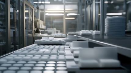 Poster - Automated Factory Production Line With White Components